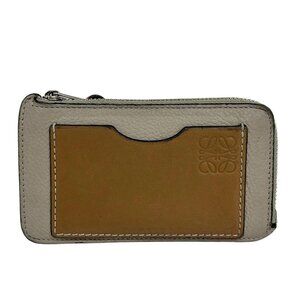 LOEWE Coin Card Holder - Gray Beige Light Brown Leather Coin Case